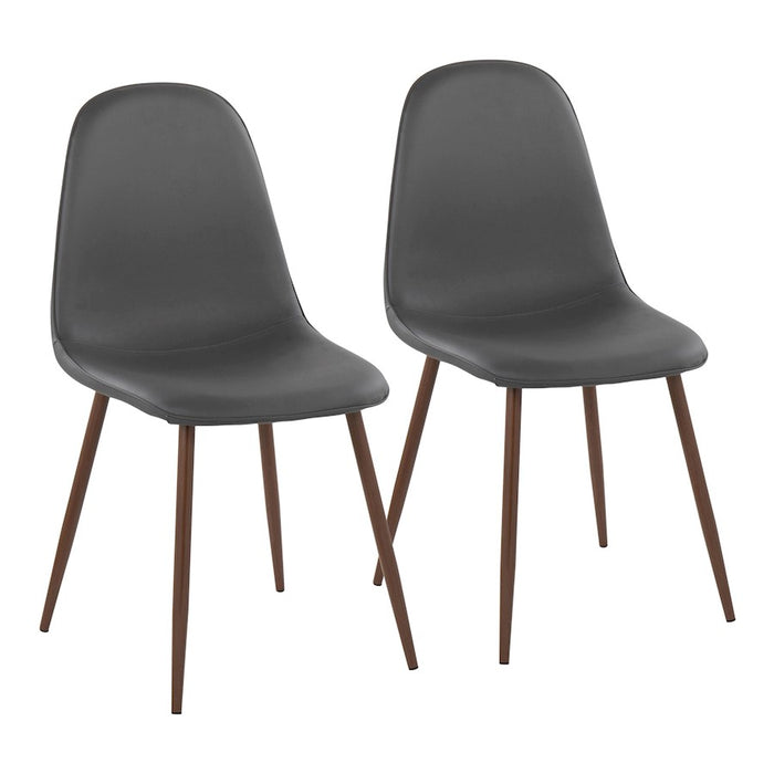 LumiSource Pebble Chair, Set of 2 in Walnut Metal/Grey PU - CH-PEBBLEWLPUGY2