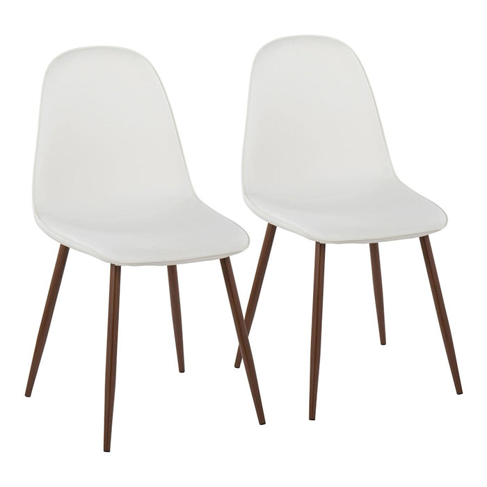 LumiSource Pebble Chair, Set of 2 in Walnut Metal/White PU - CH-PEBBLEWLPUW2