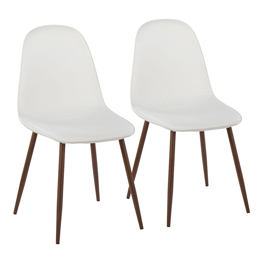 LumiSource Pebble Chair, Set of 2 in Walnut Metal/White PU - CH-PEBBLEWLPUW2