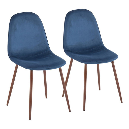 LumiSource Pebble Chair, Set of 2 in Walnut Metal/Blue Velvet - CH-PEBBLEWLVBU2
