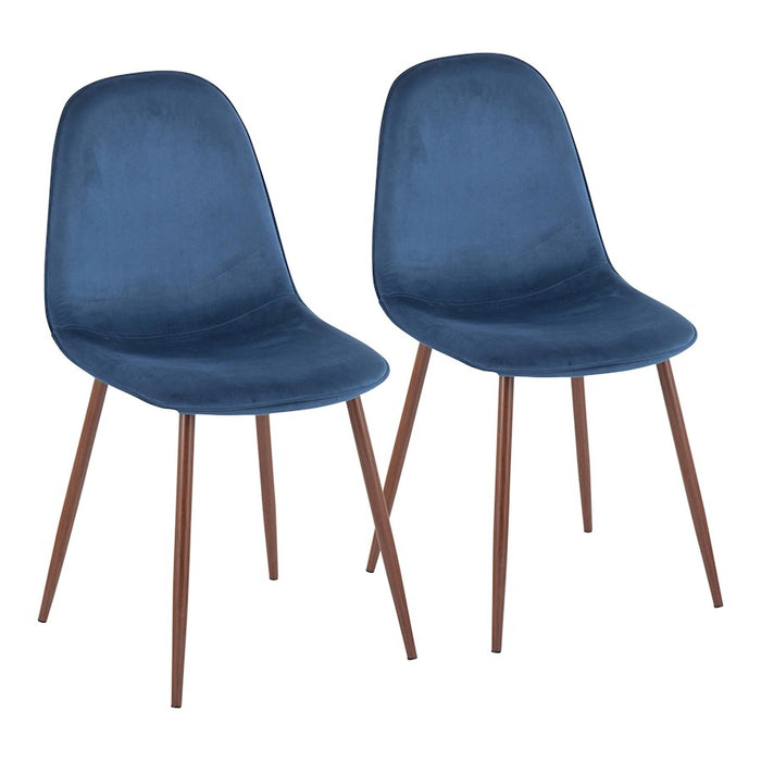 LumiSource Pebble Chair, Set of 2 in Walnut Metal/Blue Velvet - CH-PEBBLEWLVBU2