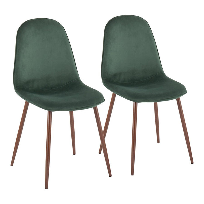 LumiSource Pebble Chair, Set of 2 in Walnut Metal/Green Velvet - CH-PEBBLEWLVGN2
