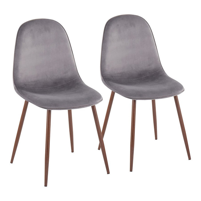 LumiSource Pebble Chair, Set of 2 in Walnut Metal/Grey Velvet - CH-PEBBLEWLVGY2