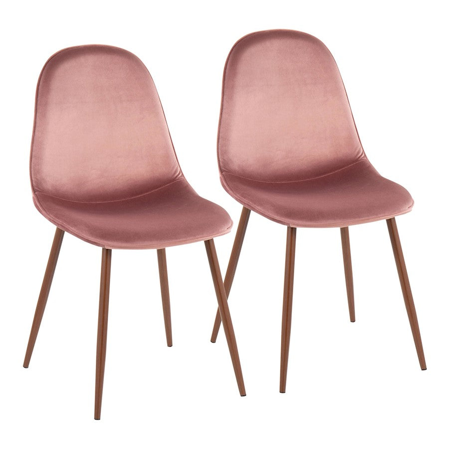 LumiSource Pebble Chair, Set of 2 in Walnut Metal/Pink Velvet - CH-PEBBLEWLVPK2