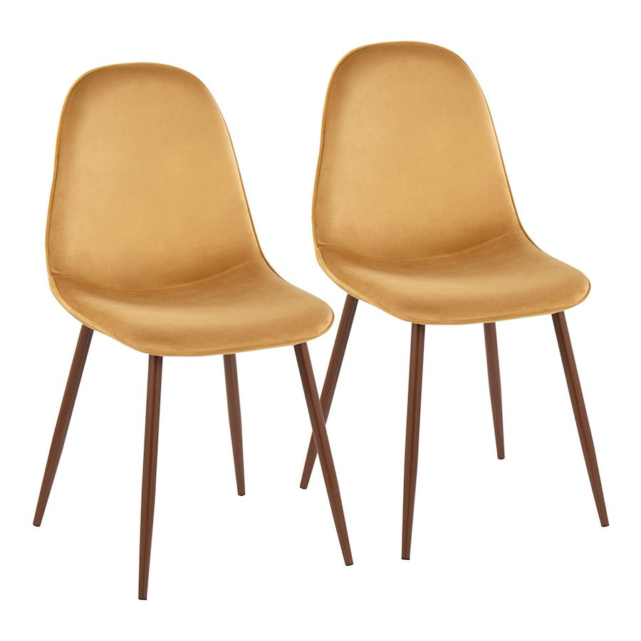 LumiSource Pebble Chair, Set of 2 in Walnut Metal/Yellow Velvet - CH-PEBBLEWLVY2