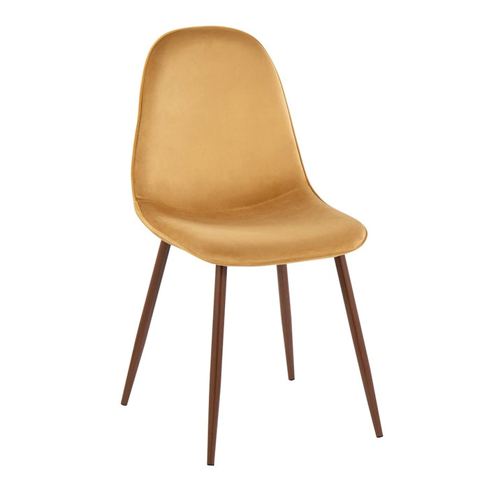 LumiSource Pebble Chair, Set of 2 in Walnut Metal/Yellow Velvet