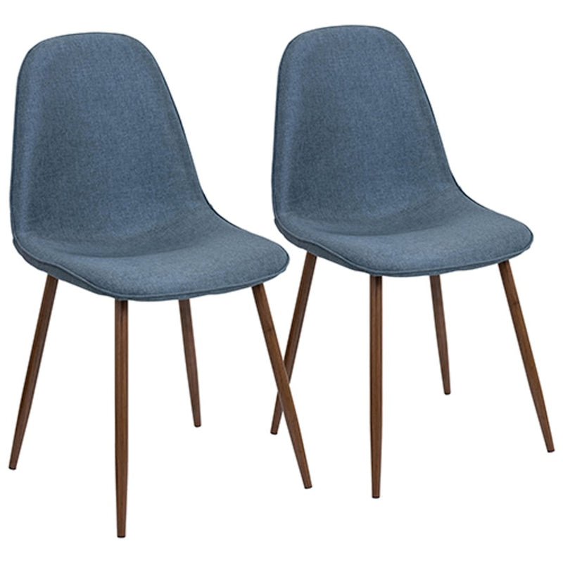LumiSource Pebble Dining/Accent Chair Set of 2 | Mid-Century Walnut and Blue Fabric | Dining Room & Living Room Seating | Model CH-PEBWL-BU2