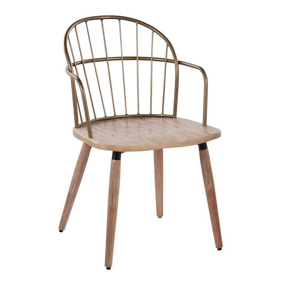 LumiSource Riley Chair, Antique Copper Metal/White Washed Wood - CH-RILEYANCUWW