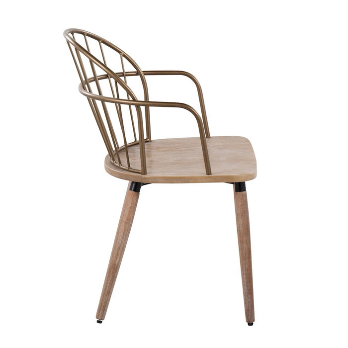 LumiSource Riley Chair, Antique Copper Metal/White Washed Wood