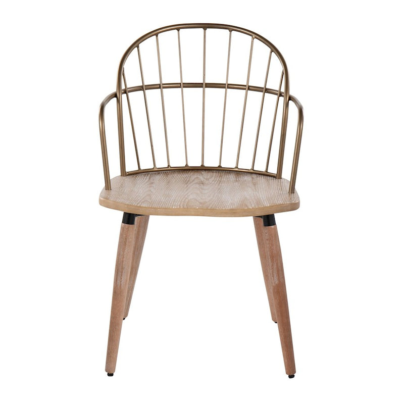 LumiSource Riley Chair, Antique Copper Metal/White Washed Wood
