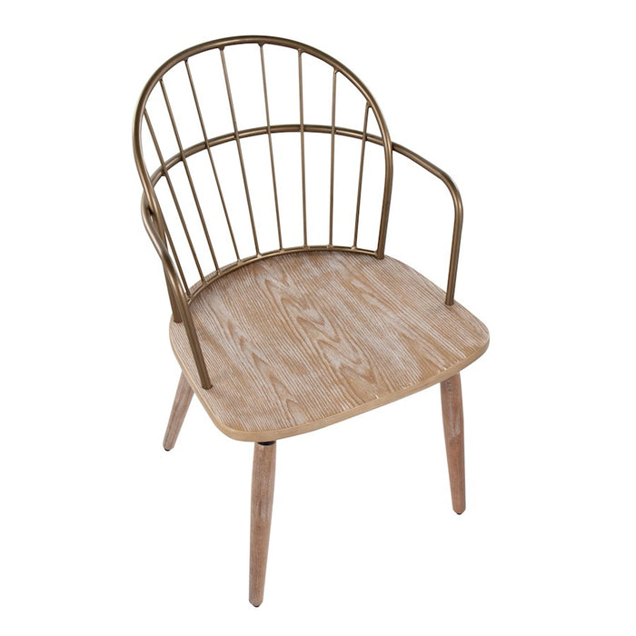LumiSource Riley Chair, Antique Copper Metal/White Washed Wood
