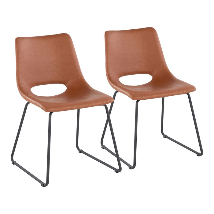 LumiSource Robbi Dining Chair, Set of 2 in Black Steel/Camel PU - CH-ROBBIBKCAM2