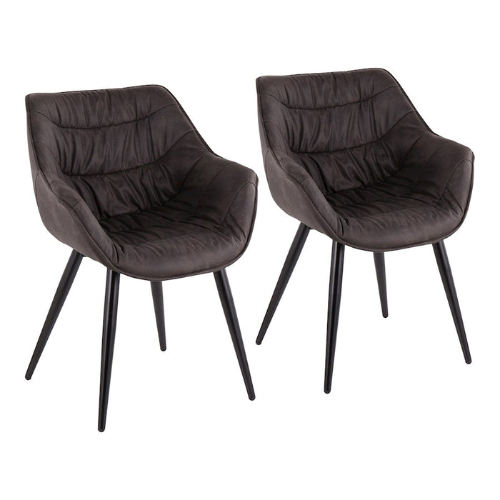 LumiSource Rouche Chair, Set of 2, Black/Black Cowboy Fabric - CH-RUCHEBK-BK2