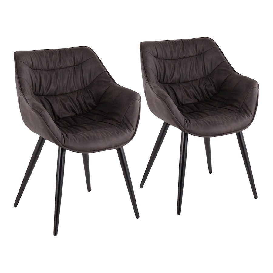 LumiSource Rouche Chair, Set of 2, Black/Black Cowboy Fabric - CH-RUCHEBK-BK2
