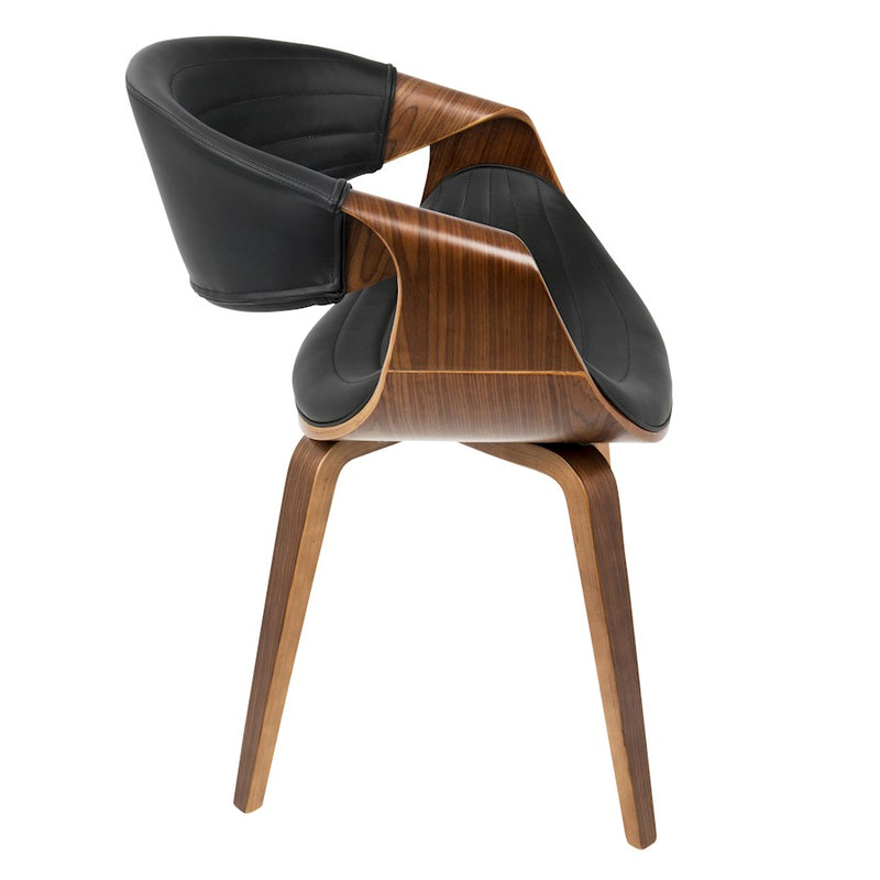 LumiSource Symphony Accent Chair | Mid-Century Walnut Wood and Black Pleated PU | Kitchen, Living Room & Dining Room Seating | Model CH-SYMPWL-BK