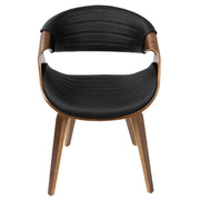 LumiSource Symphony Accent Chair | Mid-Century Walnut Wood and Black Pleated PU | Kitchen, Living Room & Dining Room Seating | Model CH-SYMPWL-BK