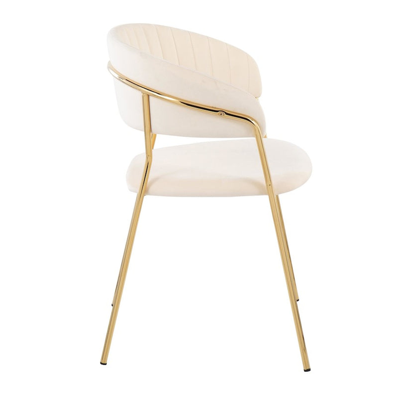 LumiSource Tania Chair, Set of 2 in Gold Metal/Cream Velvet