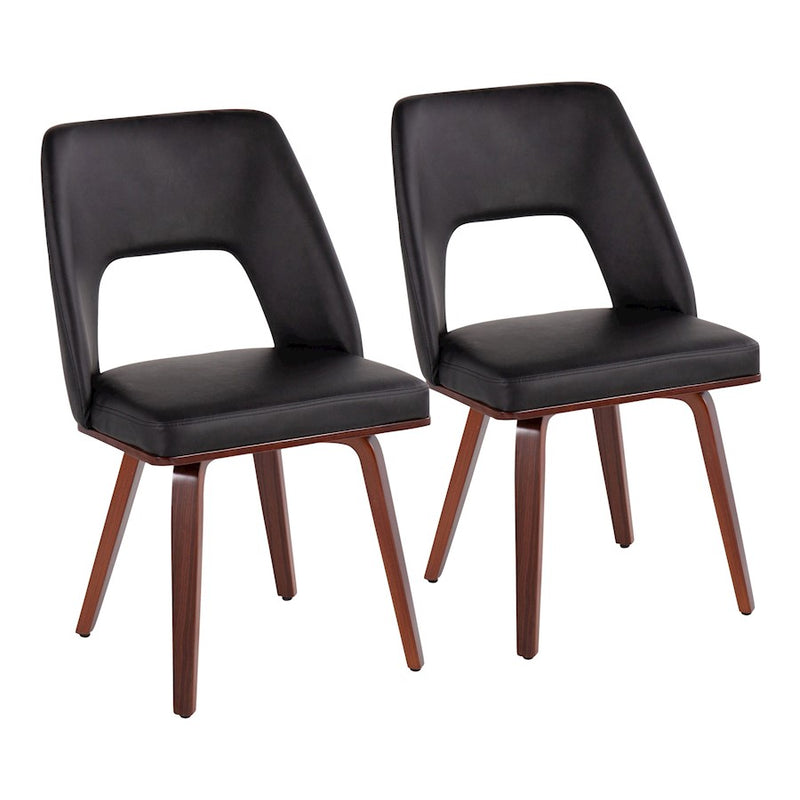 LumiSource Triad Chair Set of 2 | Mid-Century Walnut Bamboo and Black PU Leather | Dining Room & Living Room Accent Seating | Model CH-TRIADUPWLBK2