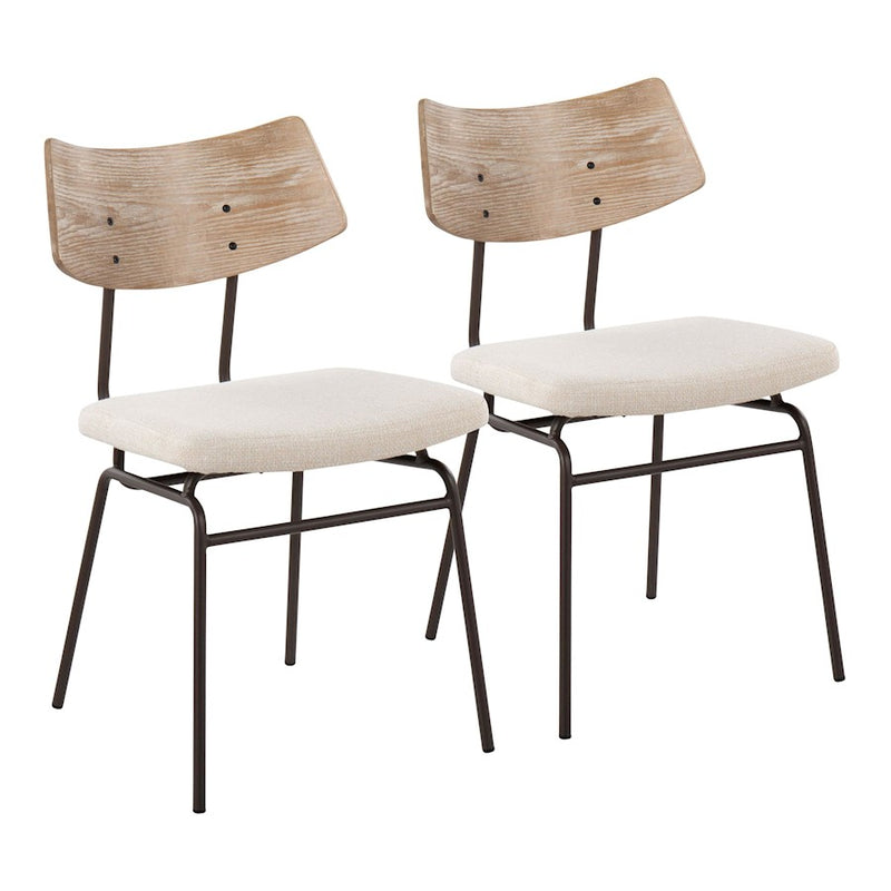 LumiSource Walker Chair, Set/2, Brown/Cream Noise/White Washed - CH-WALKERBNCR2