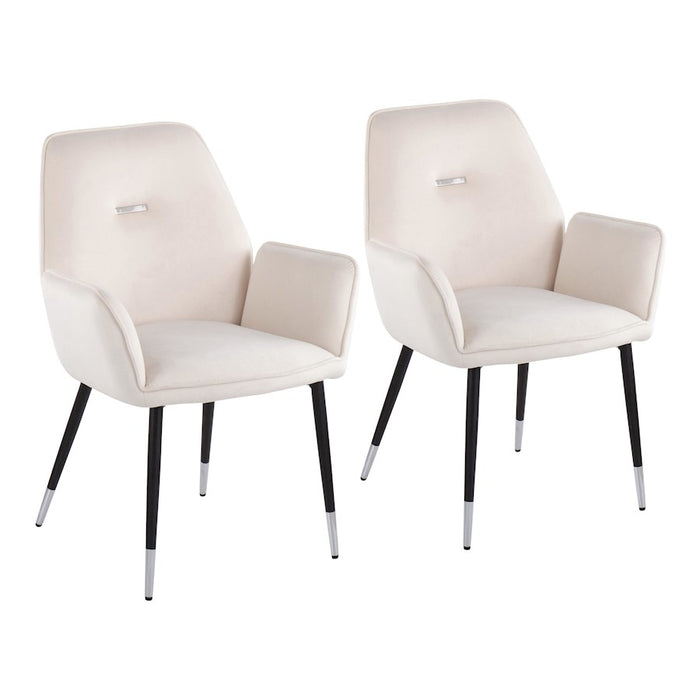 LumiSource Wendy Chair, Set of 2 in Black Metal/Cream Velvet - CH-WENDYBKCR2