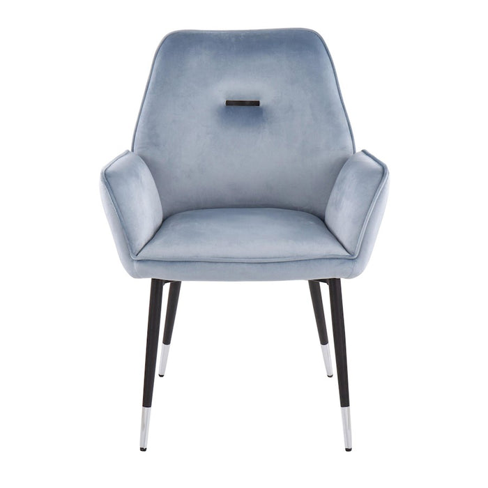 LumiSource Wendy Chair, Set of 2, Black/Light Blue Velvet