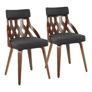 LumiSource York Chair, Set of 2 in Walnut Wood/Charcoal Fabric - CH-YORKWLCHAR2