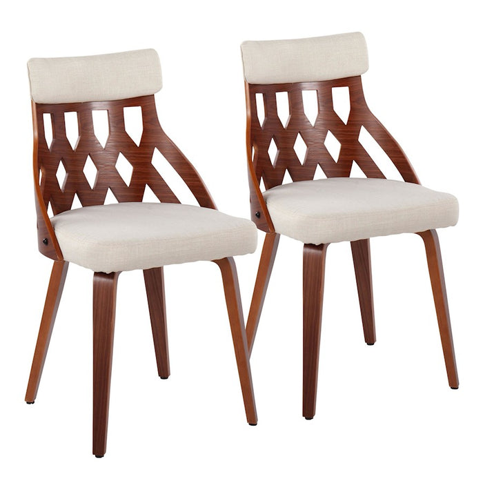 LumiSource York Chair, Set of 2 in Walnut Wood/Cream Fabric - CH-YORKWLCR2