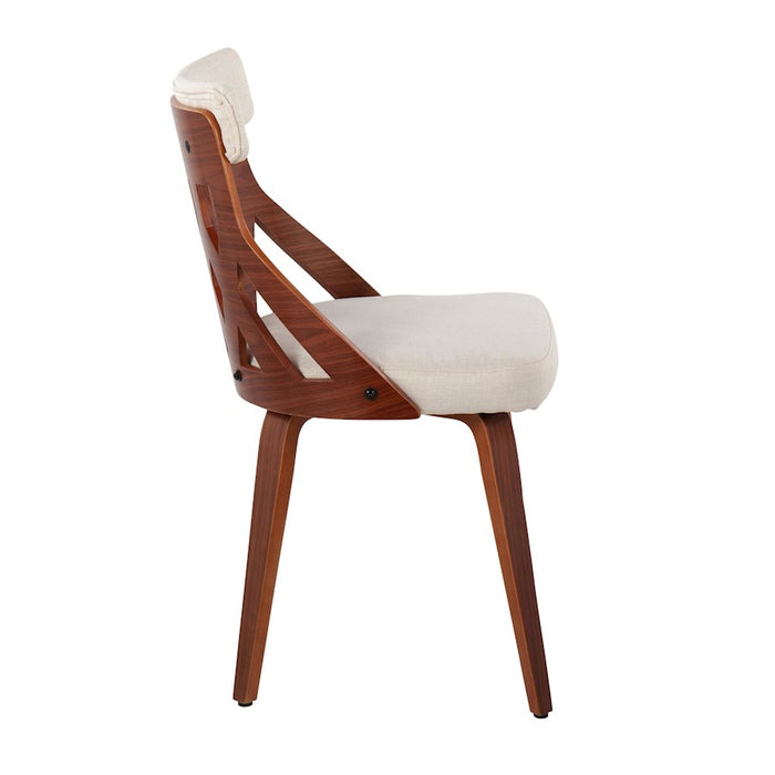 LumiSource York Chair, Set of 2 in Walnut Wood/Cream Fabric