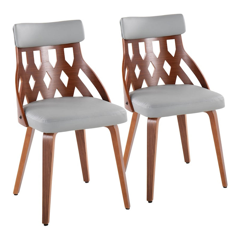 LumiSource York Chair, Set of 2, Walnut Wood/Light Grey PU - CH-YORKWLLGY2