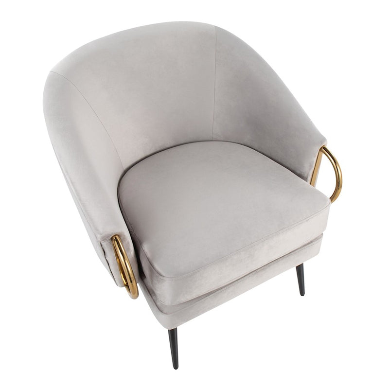 LumiSource Claire Accent Chair | Black Steel, Silver Velvet, Gold Accents | Contemporary Living Room Seating | 28 x 28 x 28 in | Model CHR-CLAIREBKVSV