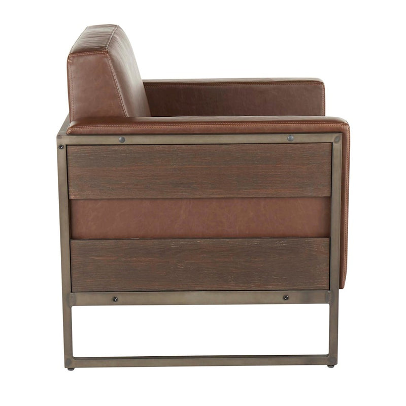LumiSource Drift Lounge Chair | Antique Metal, Espresso Wood, Brown PU | Living Room & Lounge Seating | 32 x 31 x 34 in | Model CHR-DRIFT2ANBN