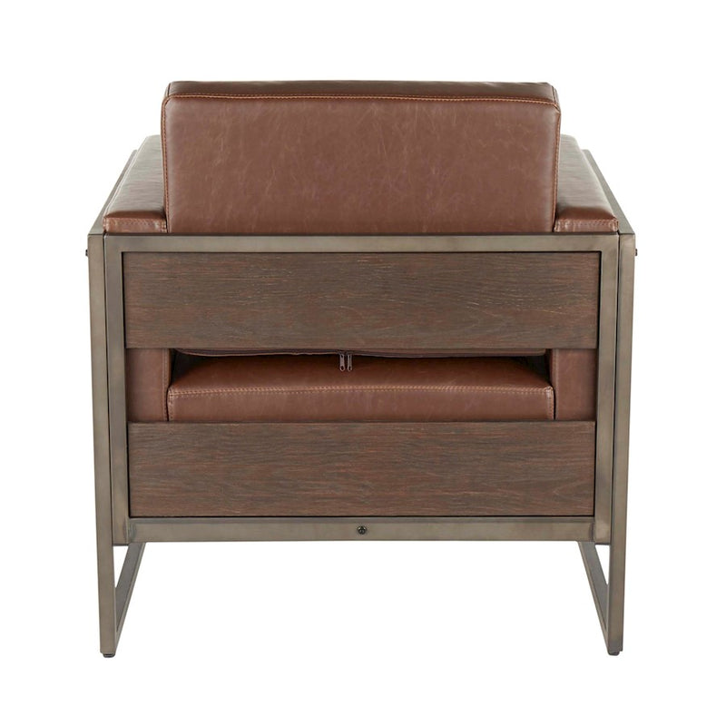 LumiSource Drift Lounge Chair | Antique Metal, Espresso Wood, Brown PU | Living Room & Lounge Seating | 32 x 31 x 34 in | Model CHR-DRIFT2ANBN