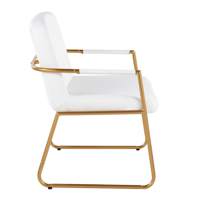 LumiSource Duke Accent Chair in Gold Steel/White PU