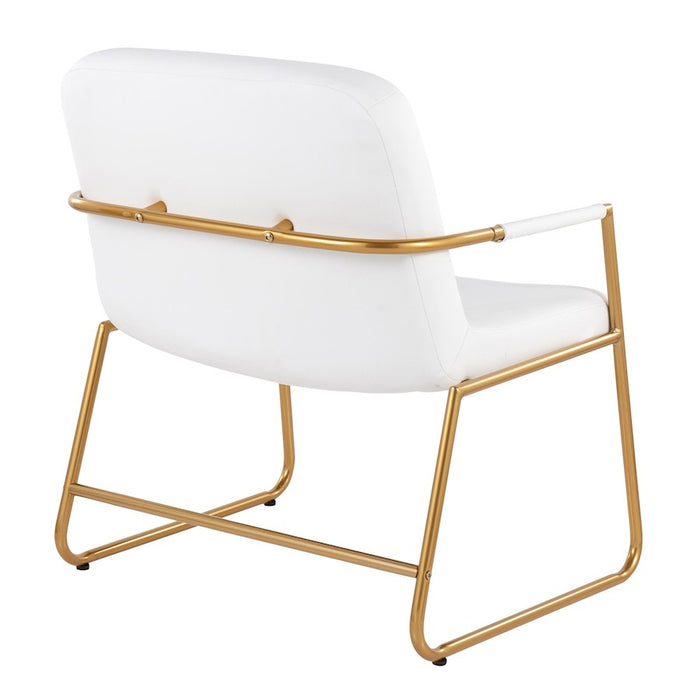 LumiSource Duke Accent Chair in Gold Steel/White PU