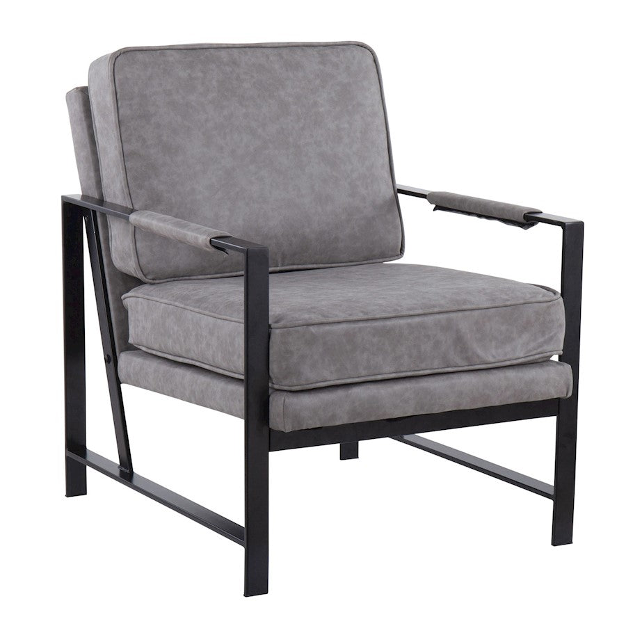 LumiSource Franklin Arm Chair in Black Steel/Grey PU - CHR-FRANKPADBKGY