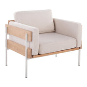 LumiSource Kari Chair, White Metal/Natural Wood/Cream - CHR-KARI2WNACR