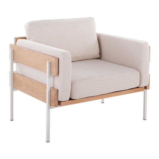 LumiSource Kari Chair, White Metal/Natural Wood/Cream - CHR-KARI2WNACR