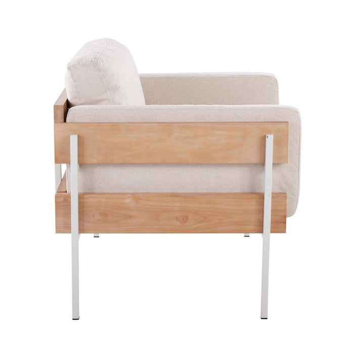 LumiSource Kari Chair, White Metal/Natural Wood/Cream
