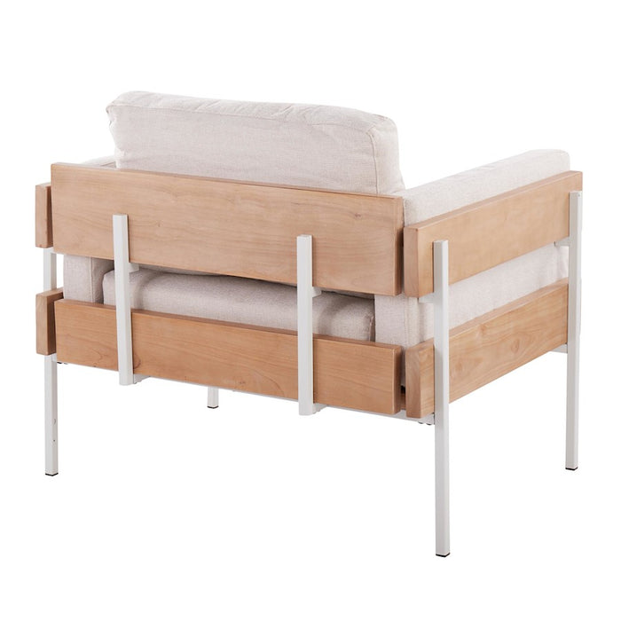 LumiSource Kari Chair, White Metal/Natural Wood/Cream