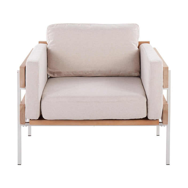 LumiSource Kari Chair, White Metal/Natural Wood/Cream