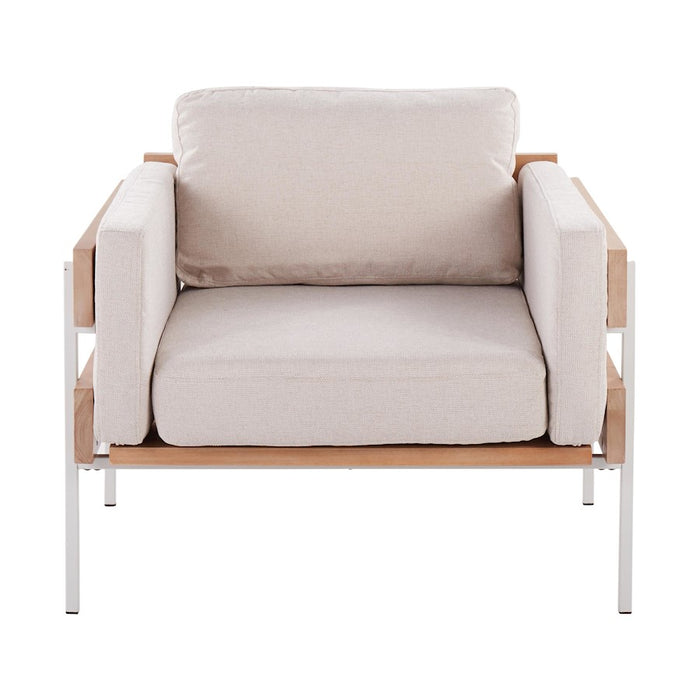 LumiSource Kari Chair, White Metal/Natural Wood/Cream