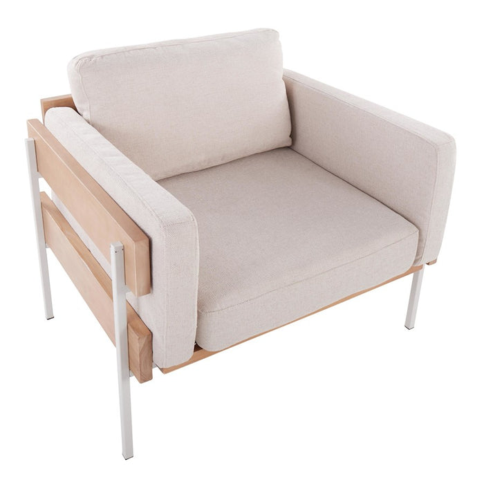 LumiSource Kari Chair, White Metal/Natural Wood/Cream