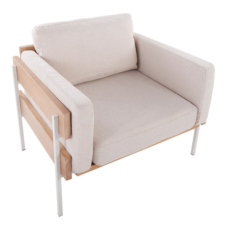 LumiSource Kari Accent Chair | White Metal, Natural Wood, Cream Fabric | Living Room & Reading Nook | 30.5 x 36 x 30.5 in | Model CHR-KARI2WNACR