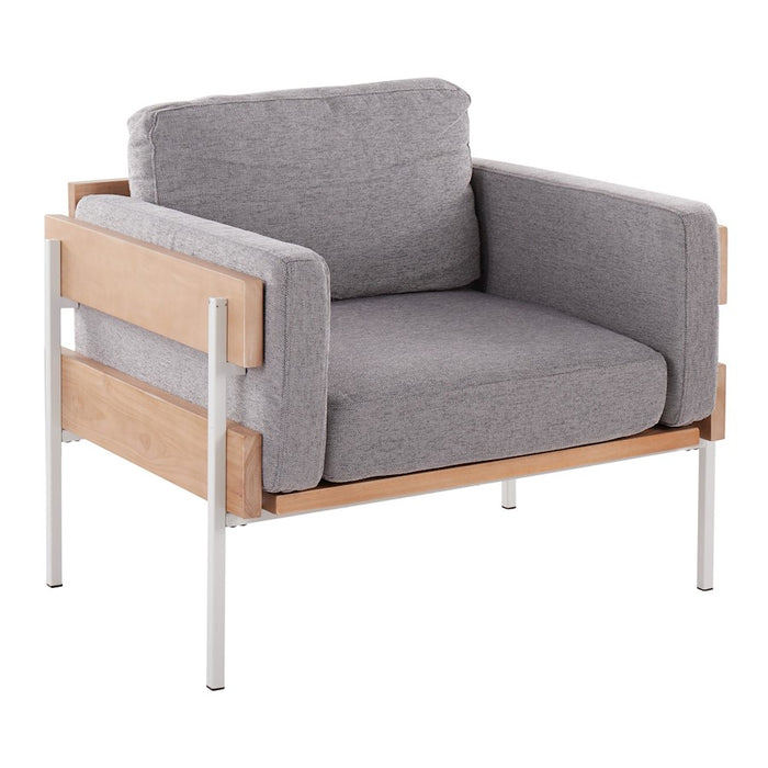 LumiSource Kari Chair, White/Natural Wood/Light Grey - CHR-KARI2WNALGY