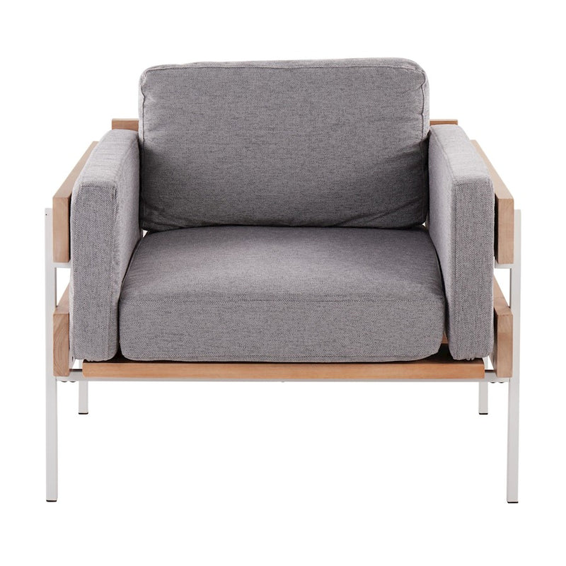 LumiSource Kari Accent Chair | White Metal, Natural Wood, Light Grey Fabric | Living Room & Reading Nook | Model CHR-KARI2WNALGY
