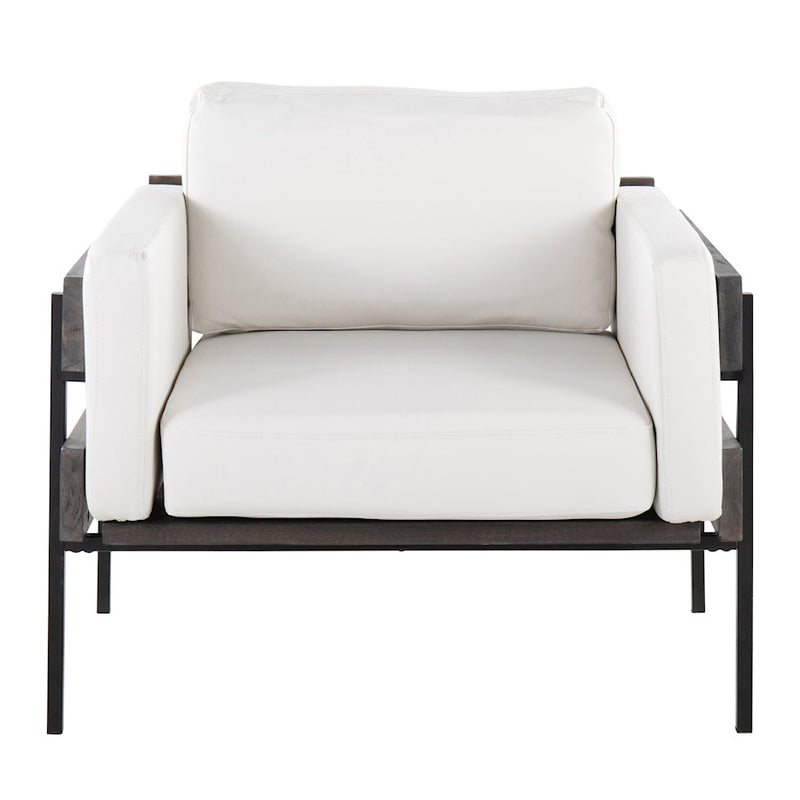 LumiSource Kari Accent Chair | Black Metal, Grey Wood, White PU | Living Room & Office Seating | 36 W x 30 D x 30.5 H in | Model CHR-KARIPU2BKGYW