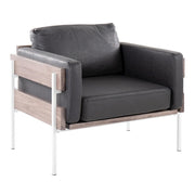 LumiSource Kari Chair, White Metal/Grey Wood/Black PU - CHR-KARIPU2WGYBK