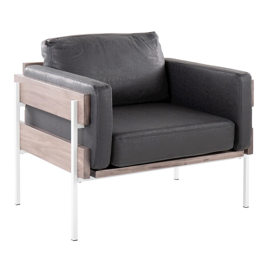LumiSource Kari Chair, White Metal/Grey Wood/Black PU - CHR-KARIPU2WGYBK