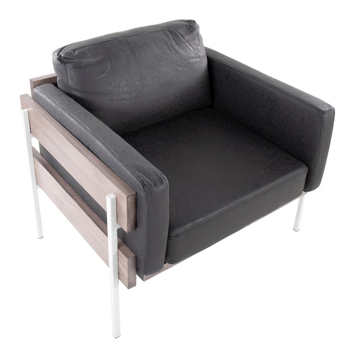 LumiSource Kari Chair, White Metal/Grey Wood/Black PU
