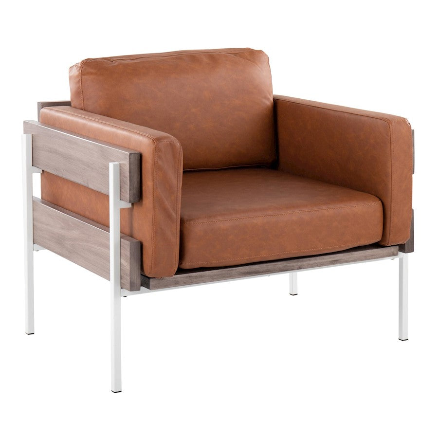 LumiSource Kari Chair, White Metal/Grey Wood/Camel PU - CHR-KARIPU2WGYCAM
